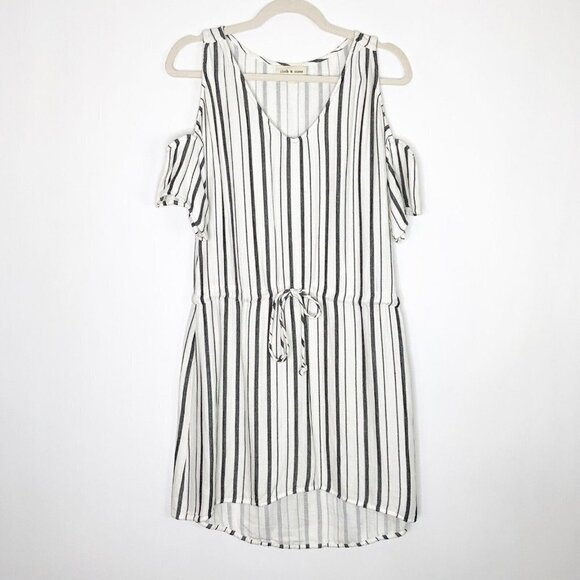 Cloth and Stone Mini Dress Womens Size XS White Gray Stripe Cold Shoulder Beach - Picture 7 of 7